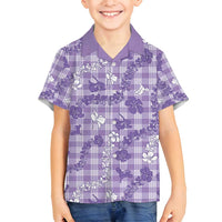 Poni Aloha Hawaii Family Matching Off Shoulder Maxi Dress and Hawaiian Shirt Plumeria Lei With Palaka Motif LT14 Son's Shirt Purple - Polynesian Pride
