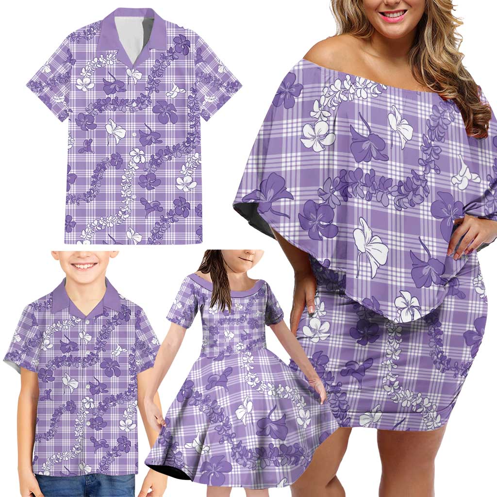 Poni Aloha Hawaii Family Matching Off Shoulder Short Dress and Hawaiian Shirt Plumeria Lei With Palaka Motif LT14 - Polynesian Pride
