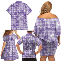 Poni Aloha Hawaii Family Matching Off Shoulder Short Dress and Hawaiian Shirt Plumeria Lei With Palaka Motif LT14 - Polynesian Pride