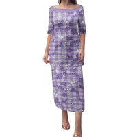 Poni Aloha Hawaii Family Matching Puletasi and Hawaiian Shirt Plumeria Lei With Palaka Motif LT14 Mom's Dress Purple - Polynesian Pride