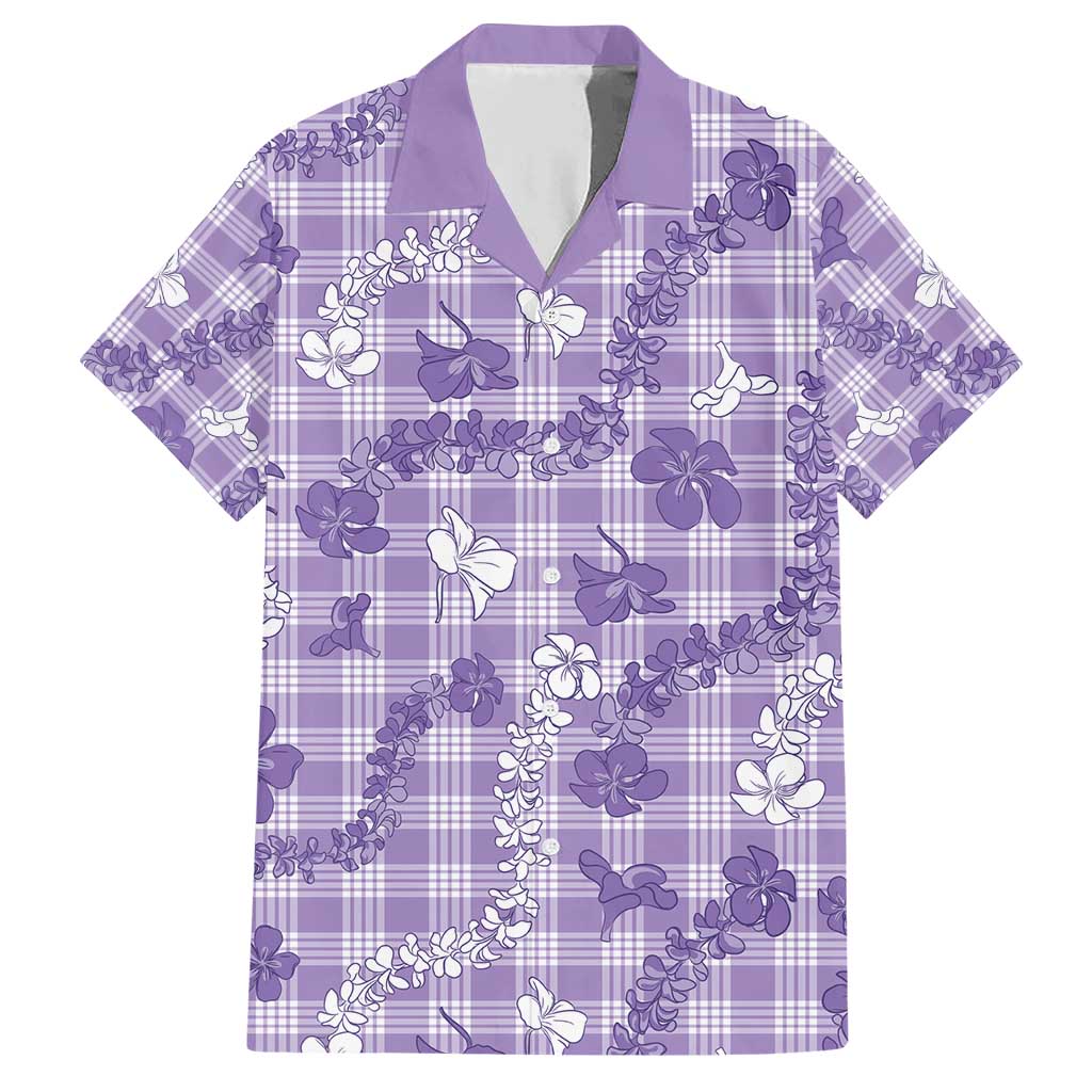 Poni Aloha Hawaii Family Matching Short Sleeve Bodycon Dress and Hawaiian Shirt Plumeria Lei With Palaka Motif LT14 Dad's Shirt - Short Sleeve Purple - Polynesian Pride