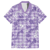 Poni Aloha Hawaii Family Matching Short Sleeve Bodycon Dress and Hawaiian Shirt Plumeria Lei With Palaka Motif LT14 Dad's Shirt - Short Sleeve Purple - Polynesian Pride