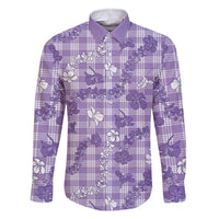 Poni Aloha Hawaii Family Matching Short Sleeve Bodycon Dress and Hawaiian Shirt Plumeria Lei With Palaka Motif LT14 Dad's Shirt - Long Sleeve Purple - Polynesian Pride