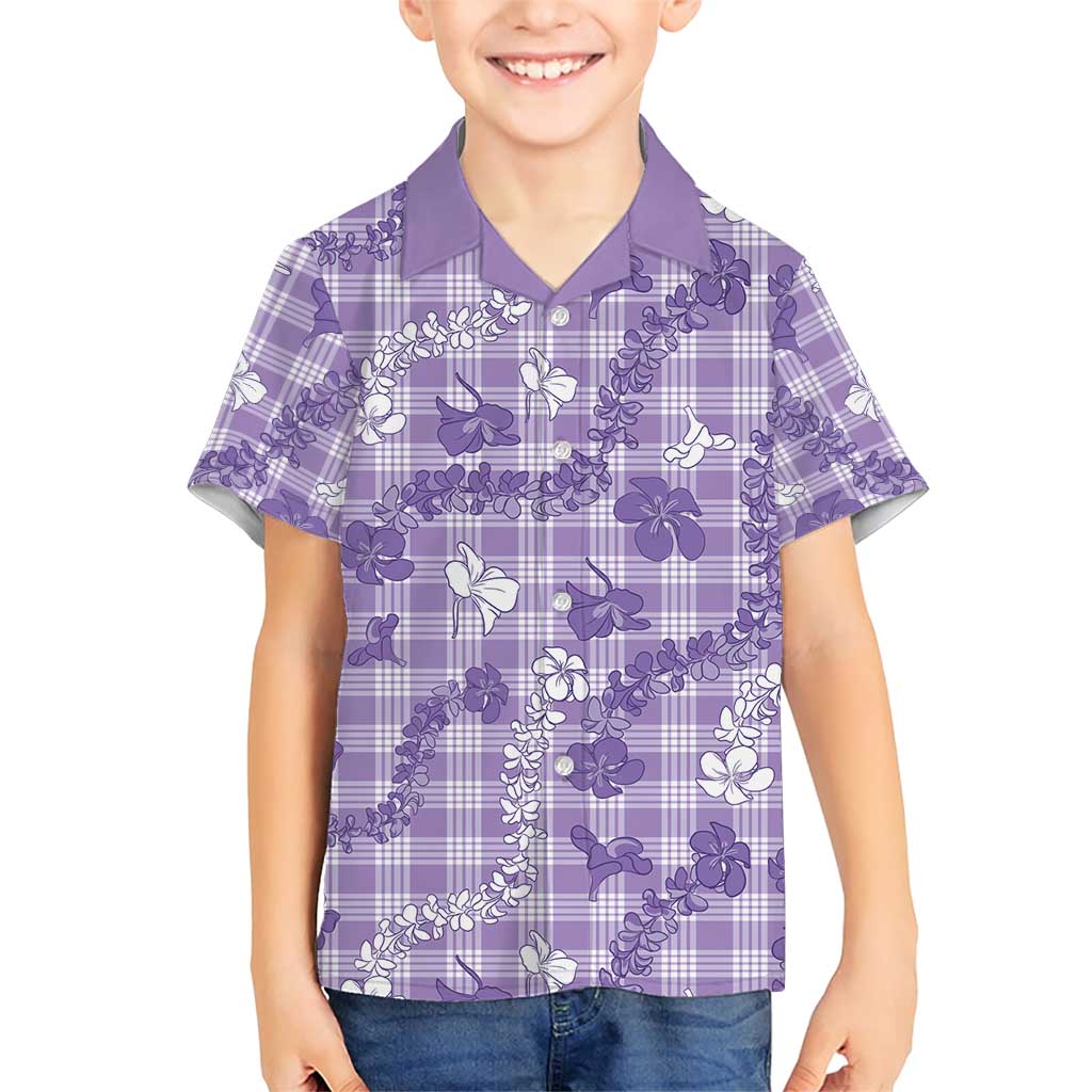 Poni Aloha Hawaii Family Matching Short Sleeve Bodycon Dress and Hawaiian Shirt Plumeria Lei With Palaka Motif LT14 Son's Shirt Purple - Polynesian Pride