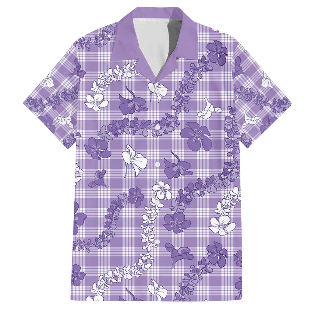 Poni Aloha Hawaii Family Matching Summer Maxi Dress and Hawaiian Shirt Plumeria Lei With Palaka Motif LT14 Dad's Shirt - Short Sleeve Purple - Polynesian Pride