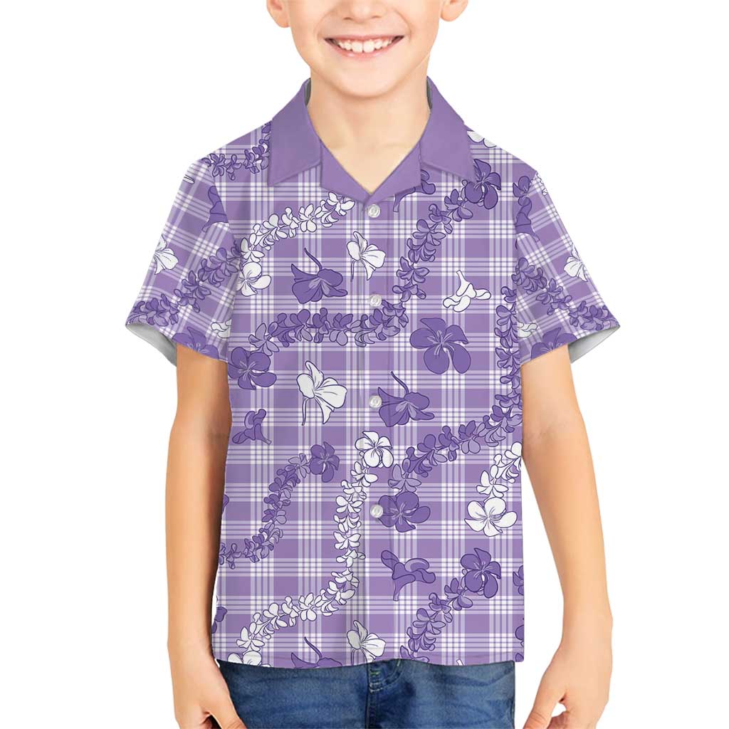 Poni Aloha Hawaii Family Matching Summer Maxi Dress and Hawaiian Shirt Plumeria Lei With Palaka Motif LT14 Son's Shirt Purple - Polynesian Pride