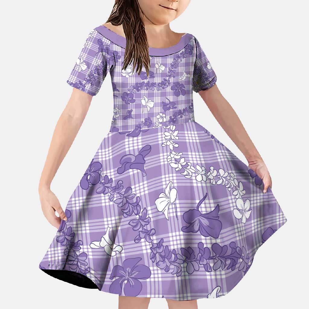 Poni Aloha Hawaii Family Matching Tank Maxi Dress and Hawaiian Shirt Plumeria Lei With Palaka Motif LT14 Daughter's Dress Purple - Polynesian Pride