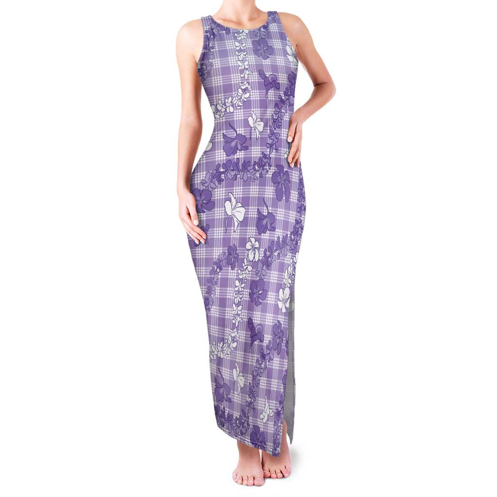 Poni Aloha Hawaii Family Matching Tank Maxi Dress and Hawaiian Shirt Plumeria Lei With Palaka Motif LT14 Mom's Dress Purple - Polynesian Pride
