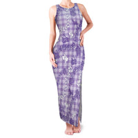 Poni Aloha Hawaii Family Matching Tank Maxi Dress and Hawaiian Shirt Plumeria Lei With Palaka Motif LT14 Mom's Dress Purple - Polynesian Pride