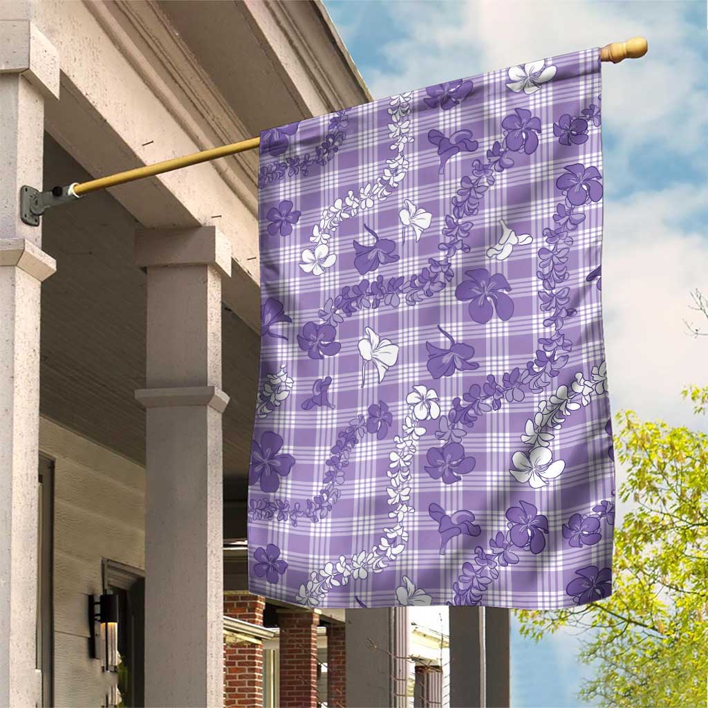 Poni Aloha Hawaii Garden Flag Plumeria Lei With Palaka Motif LT14 House Flag Purple - Polynesian Pride