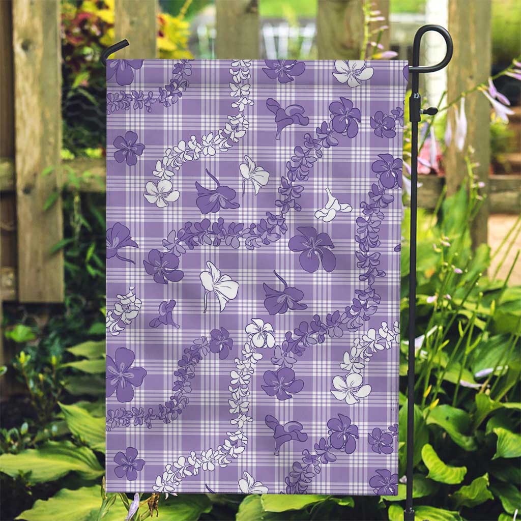 Poni Aloha Hawaii Garden Flag Plumeria Lei With Palaka Motif LT14 Garden Flag Purple - Polynesian Pride