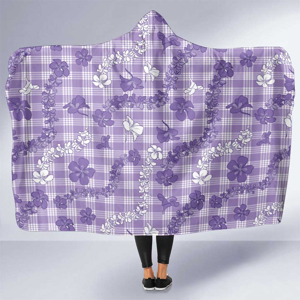 Poni Aloha Hawaii Hooded Blanket Plumeria Lei With Palaka Motif LT14 One Size Purple - Polynesian Pride