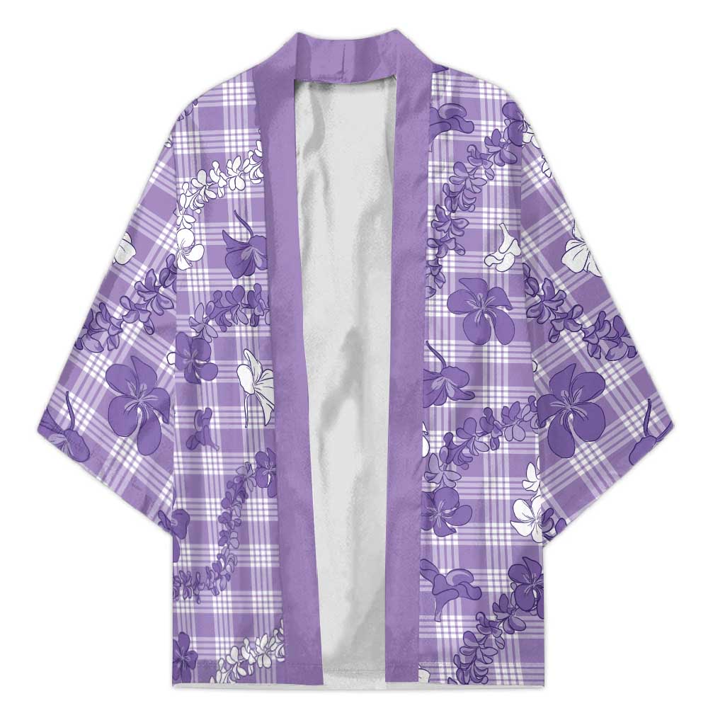 Poni Aloha Hawaii Kimono Plumeria Lei With Palaka Motif LT14 Unisex Purple - Polynesian Pride