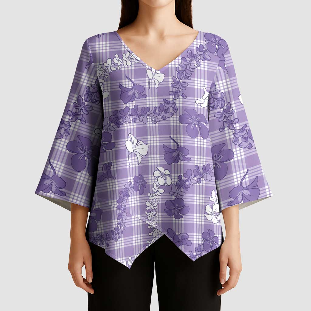 Poni Aloha Hawaii Kimono Sleeve Blouse Plumeria Lei With Palaka Motif - Polynesian Pride