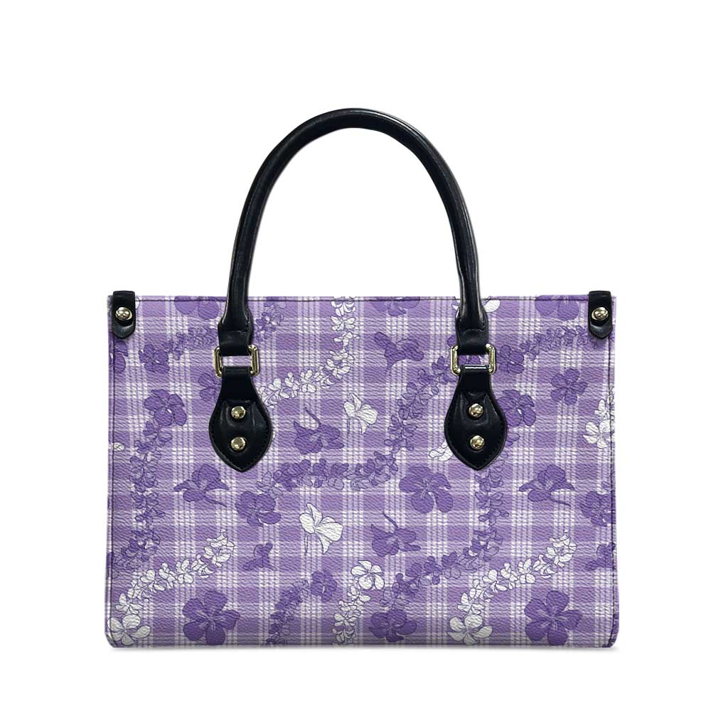 Poni Aloha Hawaii Leather Bag Plumeria Lei With Palaka Motif - Polynesian Pride