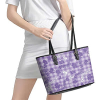 Poni Aloha Hawaii Leather Tote Bag Plumeria Lei With Palaka Motif - Polynesian Pride