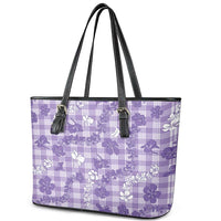 Poni Aloha Hawaii Leather Tote Bag Plumeria Lei With Palaka Motif - Polynesian Pride