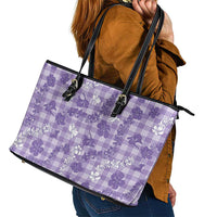 Poni Aloha Hawaii Leather Tote Bag Plumeria Lei With Palaka Motif - Polynesian Pride