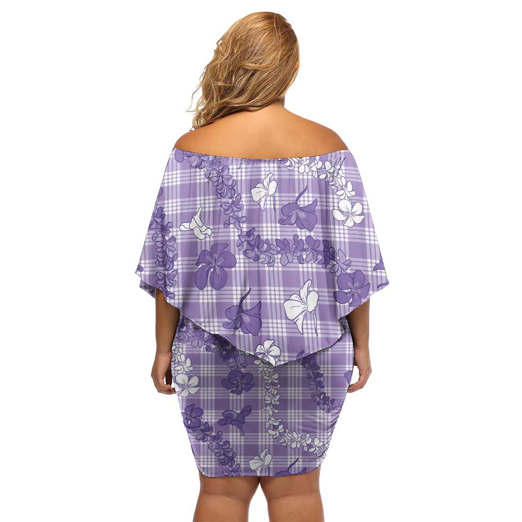 Poni Aloha Hawaii Off Shoulder Short Dress Plumeria Lei With Palaka Motif - Polynesian Pride