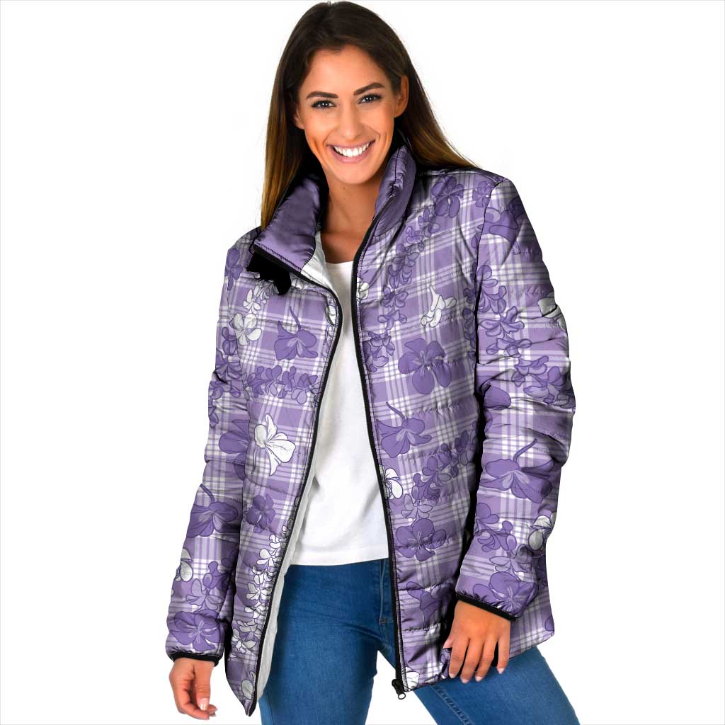 Poni Aloha Hawaii Padded Jacket Plumeria Lei With Palaka Motif - Polynesian Pride