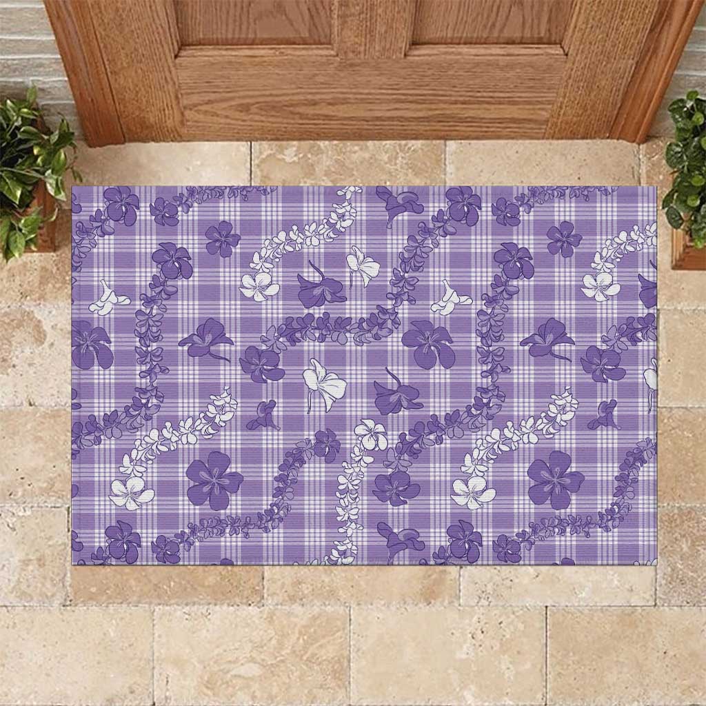 Poni Aloha Hawaii Rubber Doormat Plumeria Lei With Palaka Motif LT14 Purple - Polynesian Pride