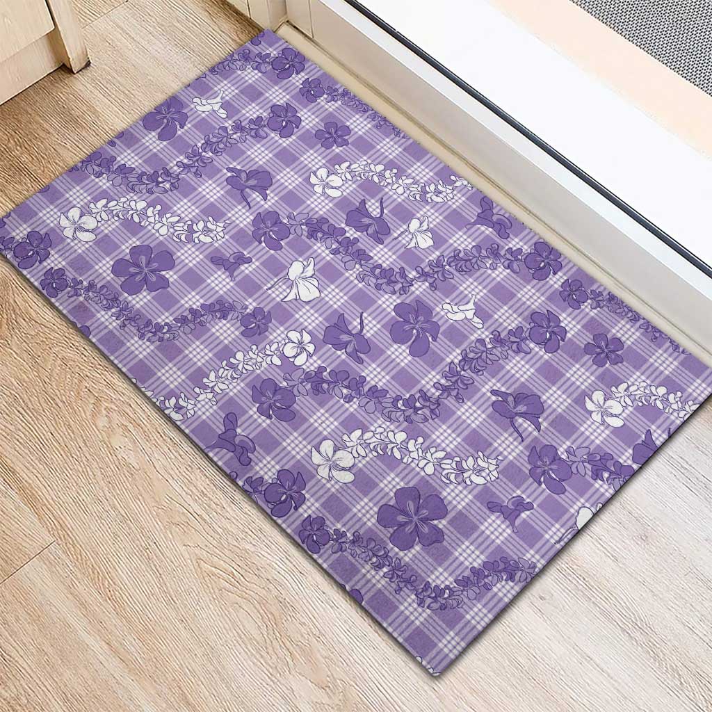 Poni Aloha Hawaii Rubber Doormat Plumeria Lei With Palaka Motif LT14 - Polynesian Pride