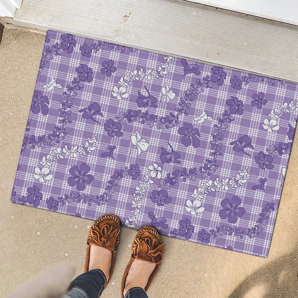 Poni Aloha Hawaii Rubber Doormat Plumeria Lei With Palaka Motif LT14 - Polynesian Pride