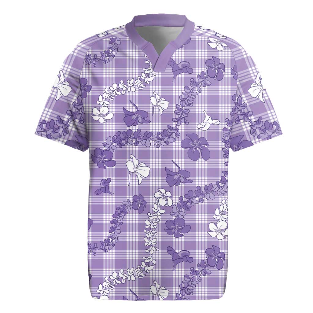 Poni Aloha Hawaii Rugby Jersey Plumeria Lei With Palaka Motif LT14 Purple - Polynesian Pride