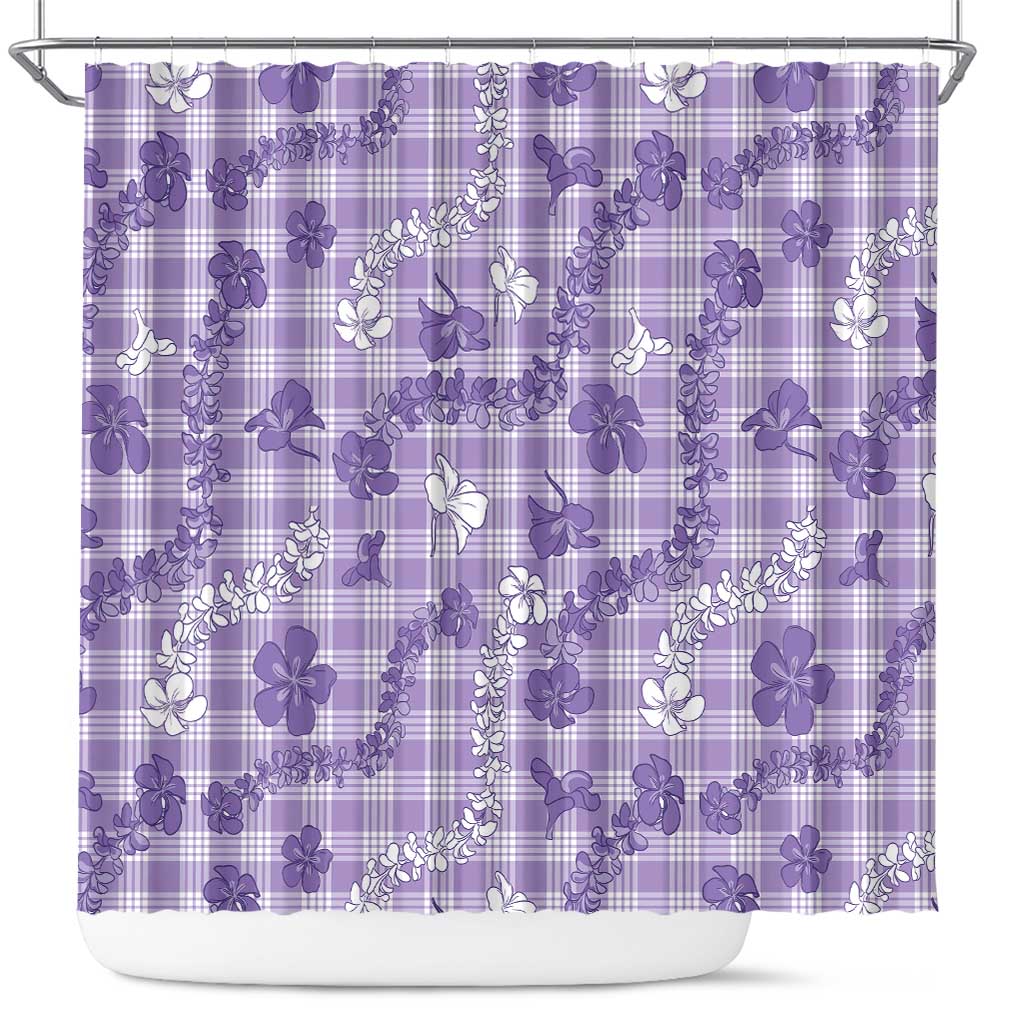 Poni Aloha Hawaii Shower Curtain Plumeria Lei With Palaka Motif LT14 Purple - Polynesian Pride