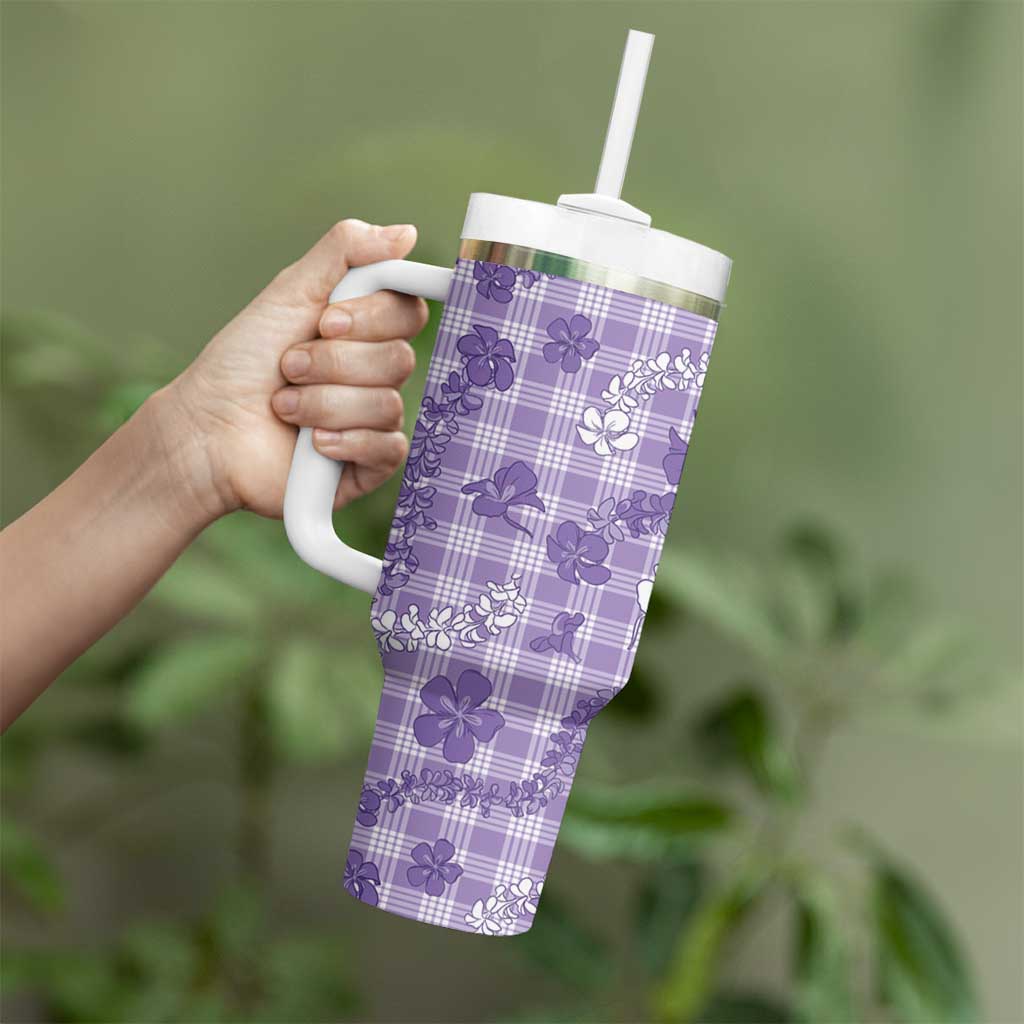 Poni Aloha Hawaii Tumbler With Handle Plumeria Lei With Palaka Motif - Polynesian Pride
