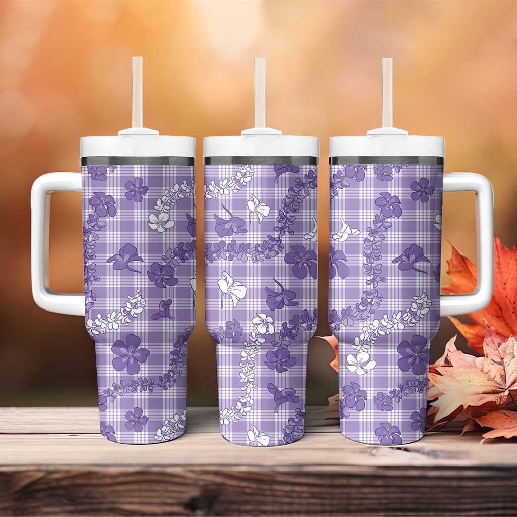 Poni Aloha Hawaii Tumbler With Handle Plumeria Lei With Palaka Motif - Polynesian Pride
