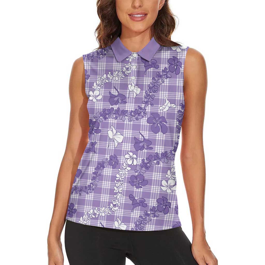 Poni Aloha Hawaii Women Sleeveless Polo Shirt Plumeria Lei With Palaka Motif - Polynesian Pride