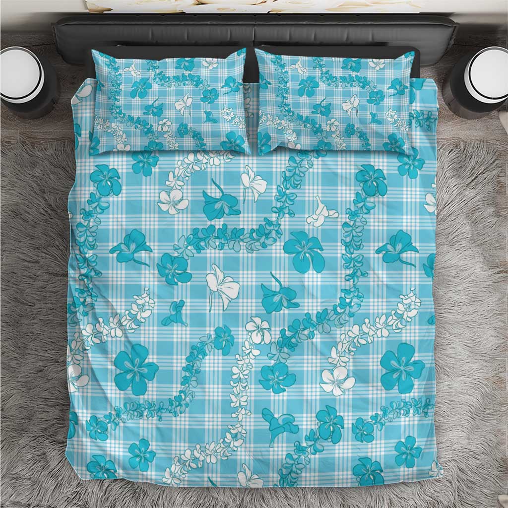 Polu Aloha Hawaii Bedding Set Plumeria Lei With Palaka Motif LT14 Blue - Polynesian Pride