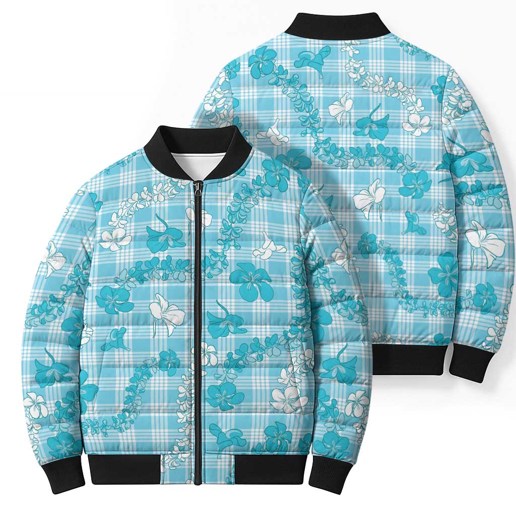Polu Aloha Hawaii Bomber Puffer Jacket Plumeria Lei With Palaka Motif - Polynesian Pride