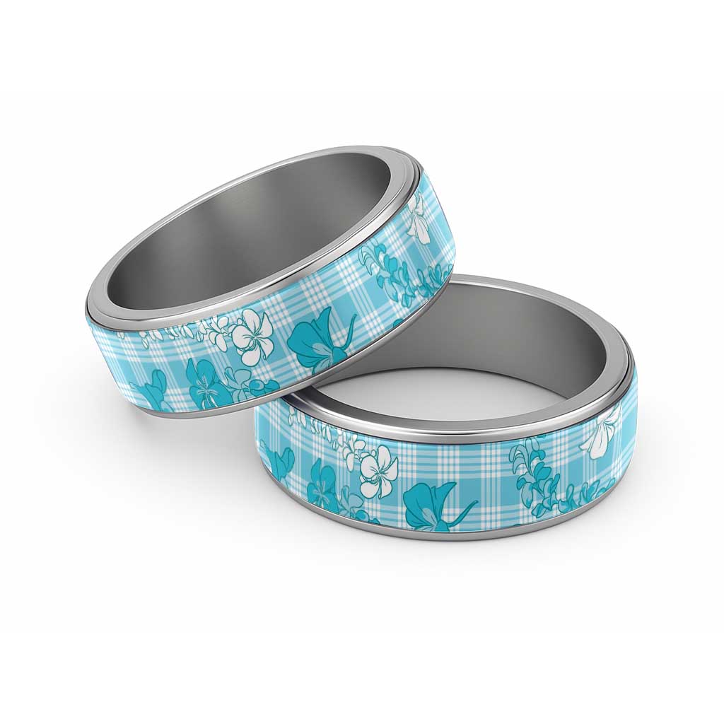 Polu Aloha Hawaii Classic Ring Plumeria Lei With Palaka Motif LT14 Sliver Blue - Polynesian Pride