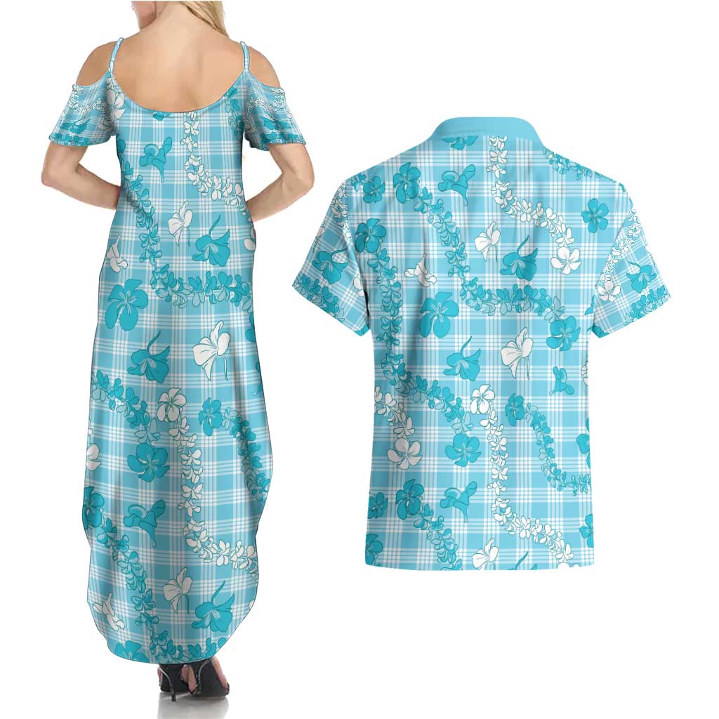 Polu Aloha Hawaii Couples Matching Summer Maxi Dress and Hawaiian Shirt Plumeria Lei With Palaka Motif LT14 - Polynesian Pride