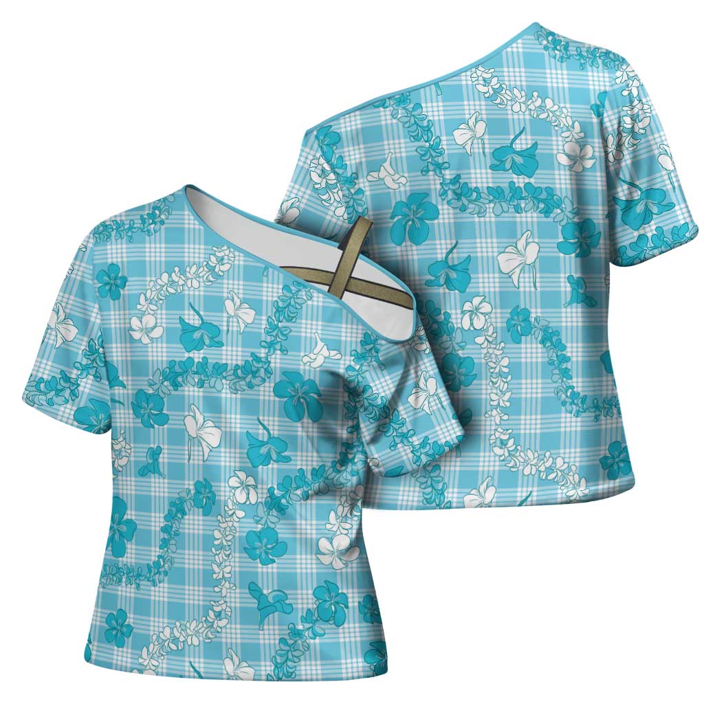 Polu Aloha Hawaii Cross Shoulder Shirt Plumeria Lei With Palaka Motif - Polynesian Pride