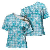Polu Aloha Hawaii Cross Shoulder Shirt Plumeria Lei With Palaka Motif - Polynesian Pride