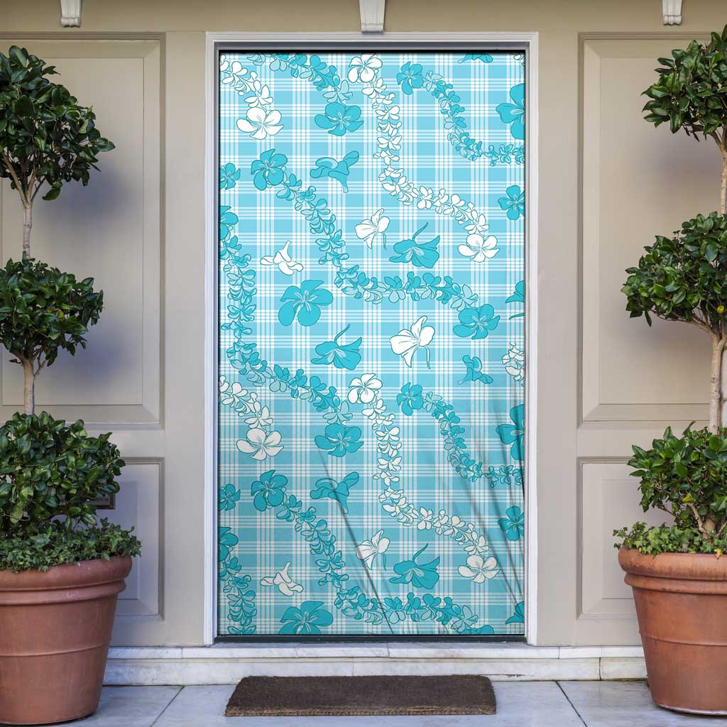 Polu Aloha Hawaii Door Cover Plumeria Lei With Palaka Motif LT14 Blue - Polynesian Pride