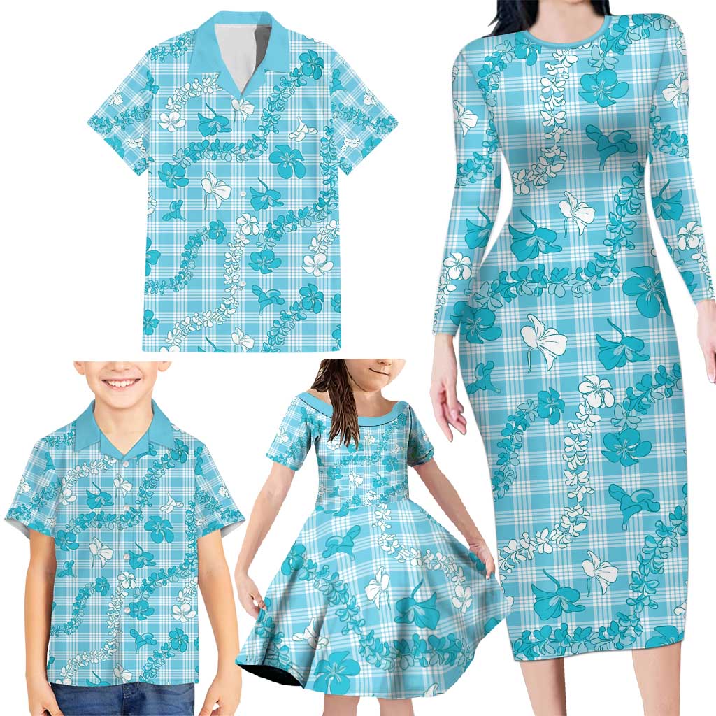 Polu Aloha Hawaii Family Matching Long Sleeve Bodycon Dress and Hawaiian Shirt Plumeria Lei With Palaka Motif LT14 - Polynesian Pride