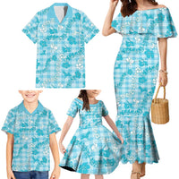 Polu Aloha Hawaii Family Matching Mermaid Dress and Hawaiian Shirt Plumeria Lei With Palaka Motif LT14 - Polynesian Pride