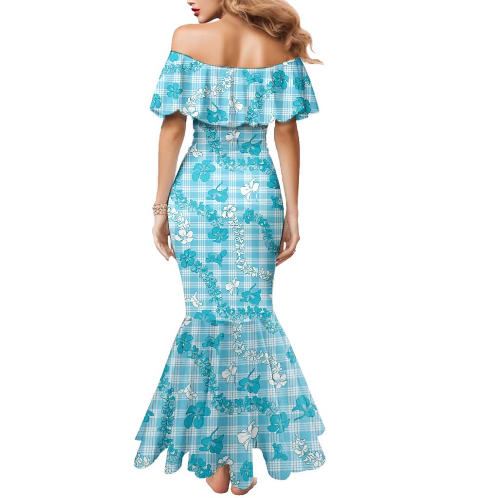 Polu Aloha Hawaii Family Matching Mermaid Dress and Hawaiian Shirt Plumeria Lei With Palaka Motif LT14 - Polynesian Pride