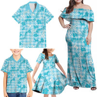 Polu Aloha Hawaii Family Matching Off Shoulder Maxi Dress and Hawaiian Shirt Plumeria Lei With Palaka Motif LT14 - Polynesian Pride