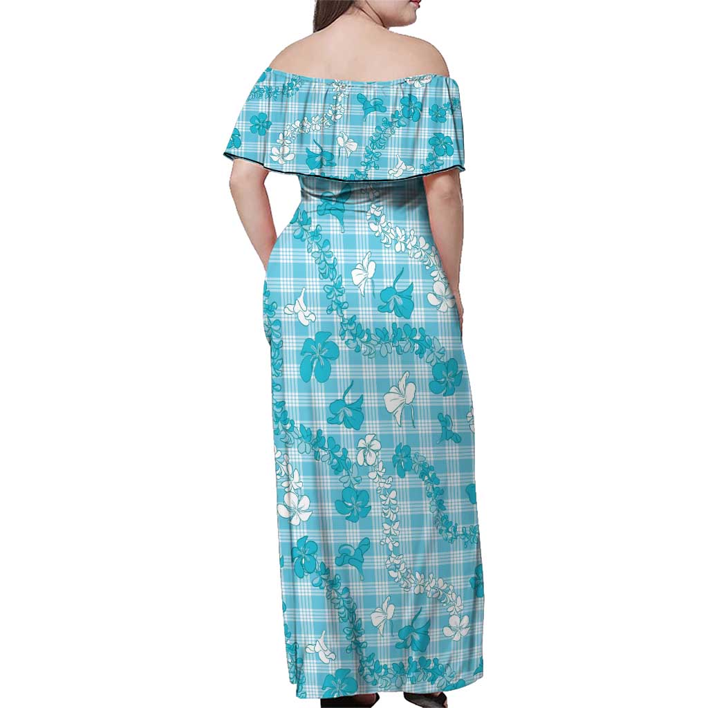 Polu Aloha Hawaii Family Matching Off Shoulder Maxi Dress and Hawaiian Shirt Plumeria Lei With Palaka Motif LT14 - Polynesian Pride