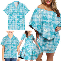 Polu Aloha Hawaii Family Matching Off Shoulder Short Dress and Hawaiian Shirt Plumeria Lei With Palaka Motif LT14 - Polynesian Pride