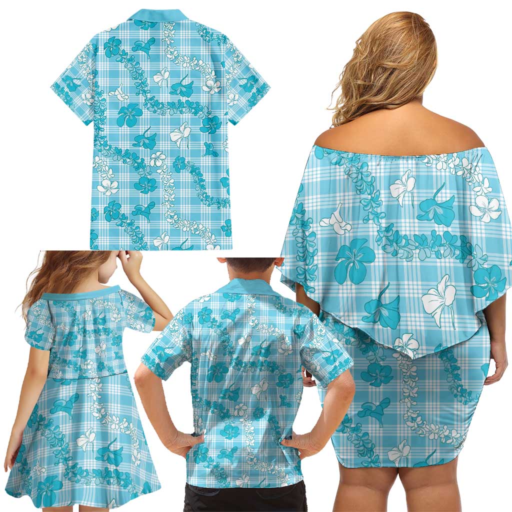 Polu Aloha Hawaii Family Matching Off Shoulder Short Dress and Hawaiian Shirt Plumeria Lei With Palaka Motif LT14 - Polynesian Pride