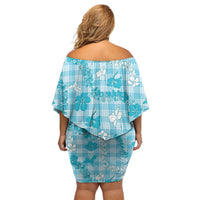 Polu Aloha Hawaii Family Matching Off Shoulder Short Dress and Hawaiian Shirt Plumeria Lei With Palaka Motif LT14 - Polynesian Pride