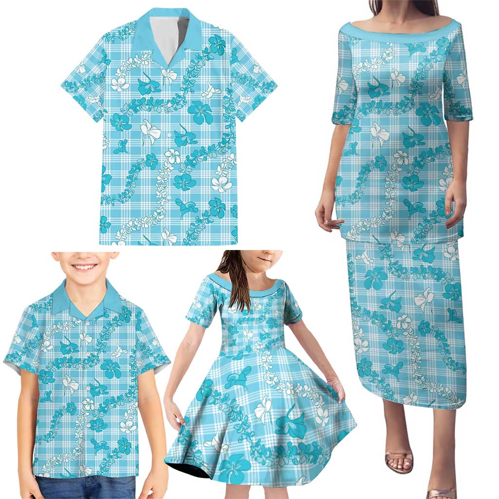 Polu Aloha Hawaii Family Matching Puletasi and Hawaiian Shirt Plumeria Lei With Palaka Motif LT14 - Polynesian Pride