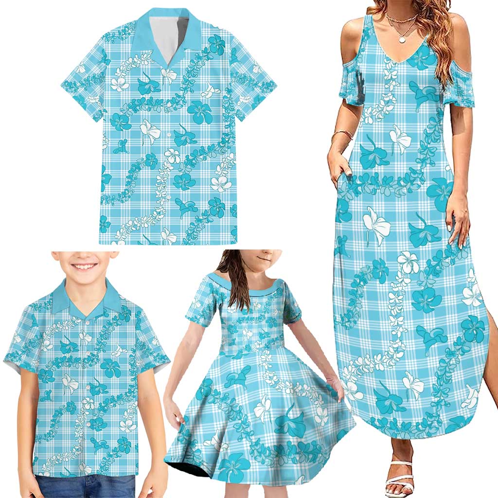 Polu Aloha Hawaii Family Matching Summer Maxi Dress and Hawaiian Shirt Plumeria Lei With Palaka Motif LT14 - Polynesian Pride