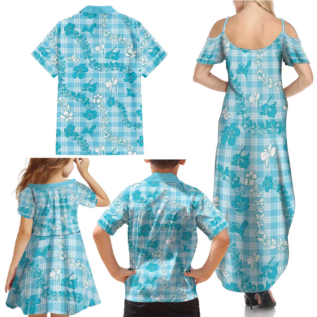 Polu Aloha Hawaii Family Matching Summer Maxi Dress and Hawaiian Shirt Plumeria Lei With Palaka Motif LT14 - Polynesian Pride